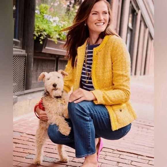 Talbots Classic Lined Butter Yellow Tweed Career Blazer Jacket Women's Small EUC - Picture 1 of 16